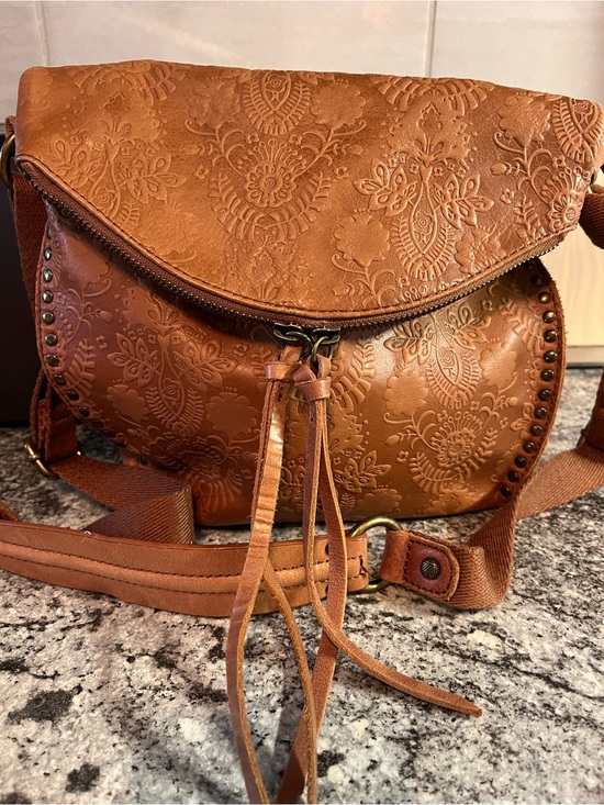 The Sak Handbags - The Sak Silverlake Leather  Flap Crossbody Tobacco Floral Embossed Bag